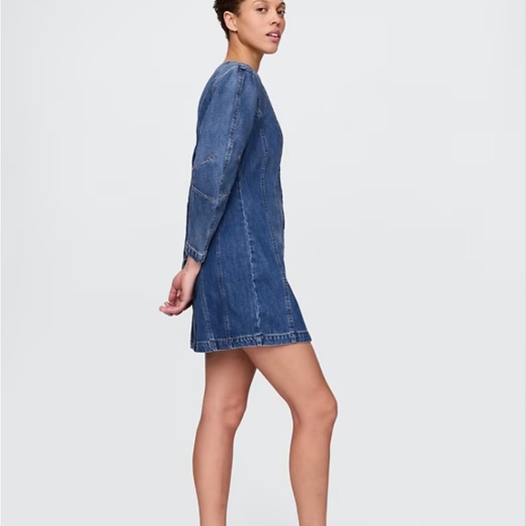 Denim Button-Front Mini Dress - Blue - Picture 3 of 4